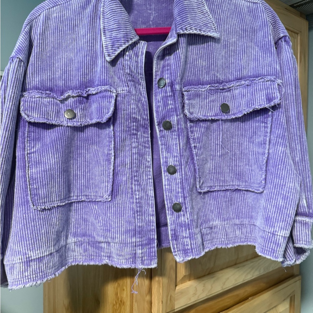 POL Purple cropped Jacket with Vintage Corduroy Texture
